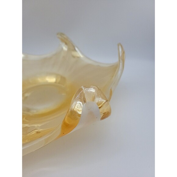 Vintage Gold and White Luster Bowl 12x12x4 Fused Art Glass Bowl Starfish 6 Leg - Picture 5 of 9